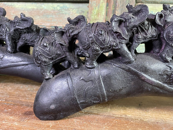 Indian Hand Made Marble Resin Black Elephant Family Statue Sculpture Ornament