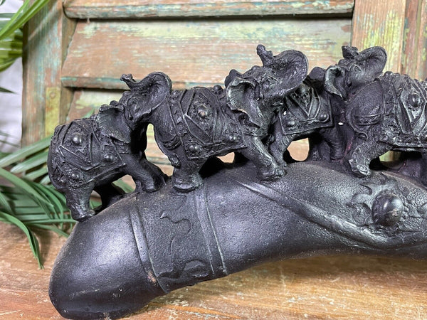 Indian Hand Made Marble Resin Black Elephant Family Statue Sculpture Ornament