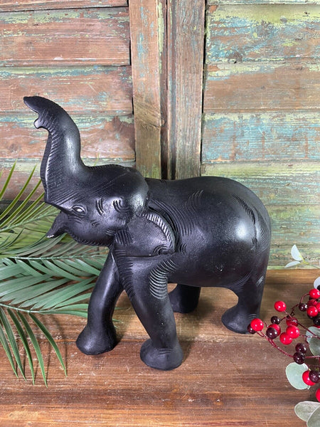 Large Indian Hand Made Marble Resin Black Elephant Statue Sculpture Ornament