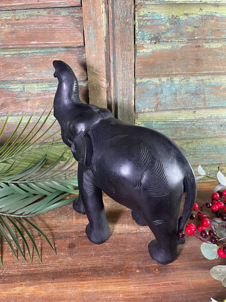 Large Indian Hand Made Marble Resin Black Elephant Statue Sculpture Ornament