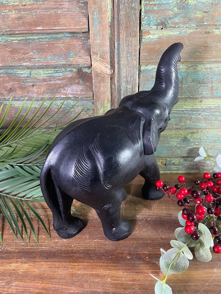 Large Indian Hand Made Marble Resin Black Elephant Statue Sculpture Ornament
