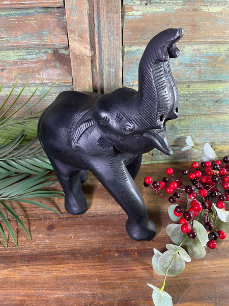 Large Indian Hand Made Marble Resin Black Elephant Statue Sculpture Ornament