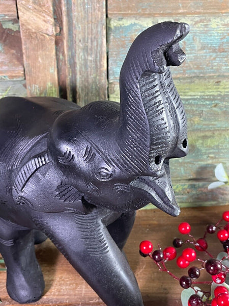 Large Indian Hand Made Marble Resin Black Elephant Statue Sculpture Ornament