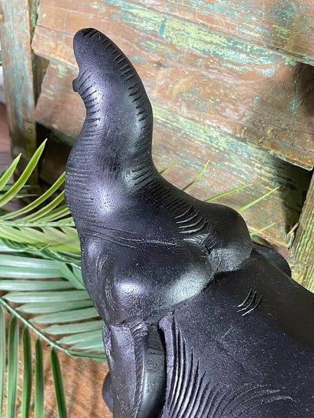 Large Indian Hand Made Marble Resin Black Elephant Statue Sculpture Ornament