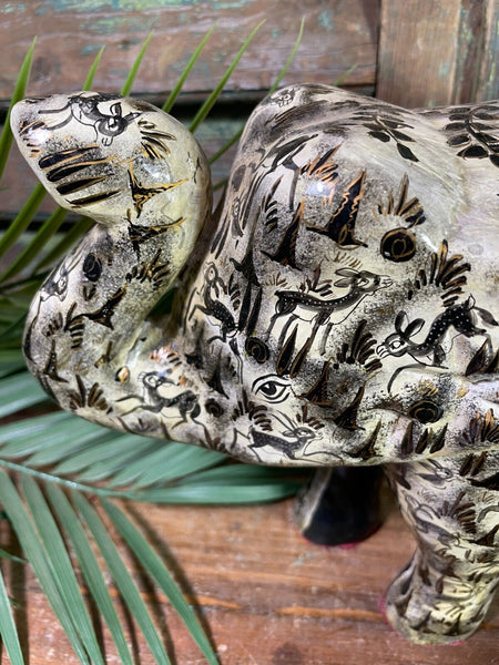 Vintage 8" Indian Kashmir Paper Mache Hand Painted Elephant Statue Ornament