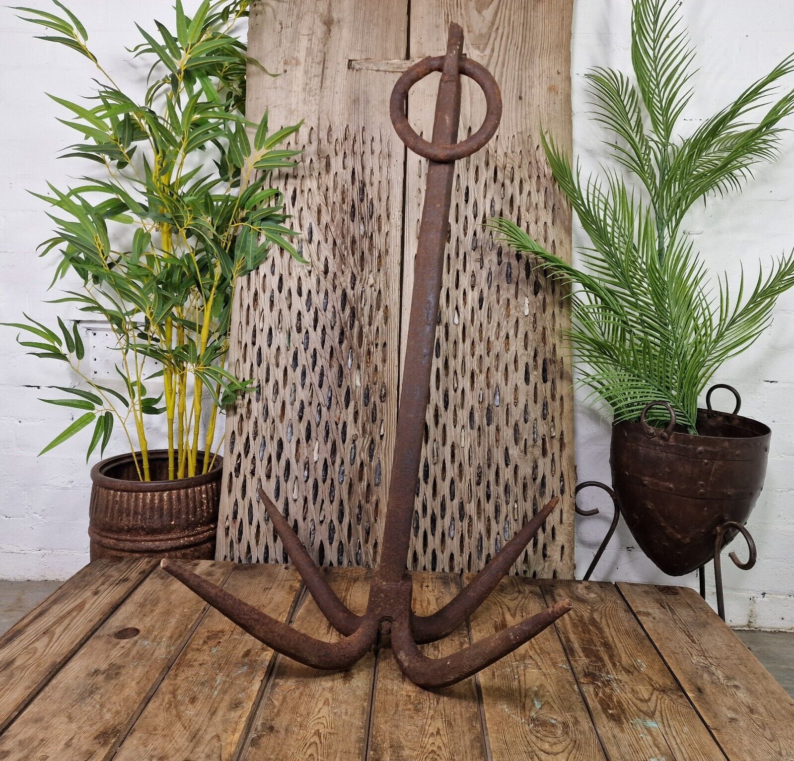 Large Heavy Duty French Vintage Antique Metal Iron Ships Boat Anchor Garden Deco