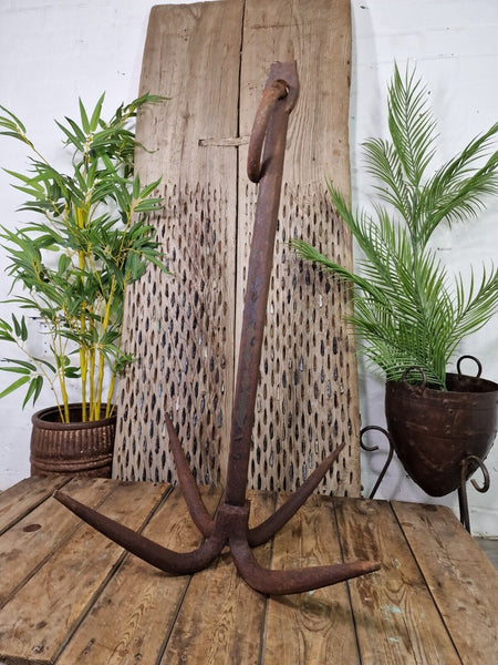 Large Heavy Duty French Vintage Antique Metal Iron Ships Boat Anchor Garden Deco