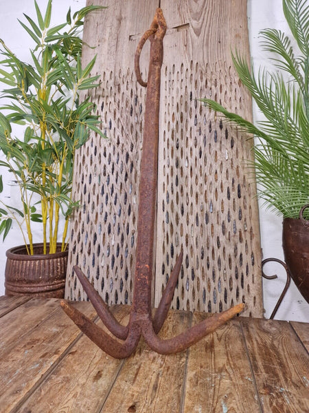 Large Heavy Duty French Vintage Antique Metal Iron Ships Boat Anchor Garden Deco