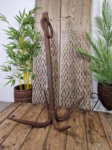 Large Heavy Duty French Vintage Antique Metal Iron Ships Boat Anchor Garden Deco