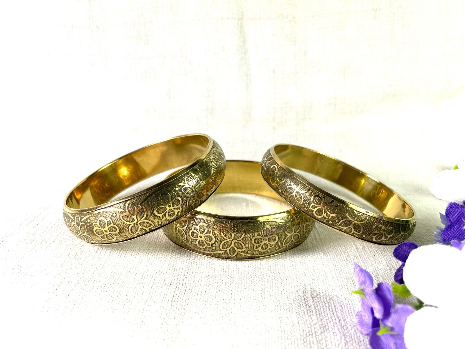 Set 3 Hand Crafted Traditional Indian Brass Bangles Bracelet