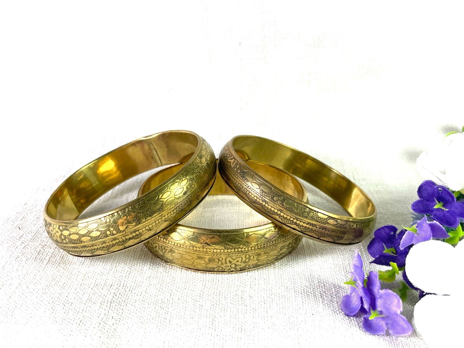 Set 3 Hand Crafted Traditional Indian Brass Bangles Bracelet