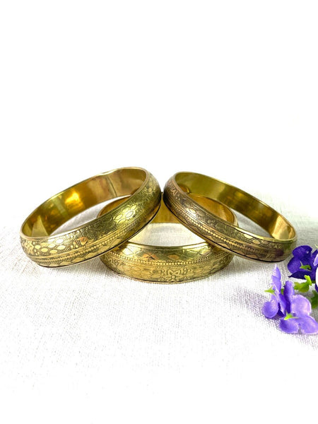 Set 3 Hand Crafted Traditional Indian Brass Bangles Bracelet