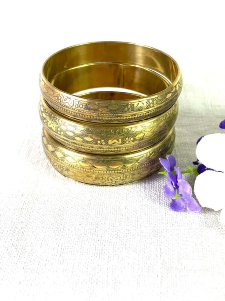 Set 3 Hand Crafted Traditional Indian Brass Bangles Bracelet