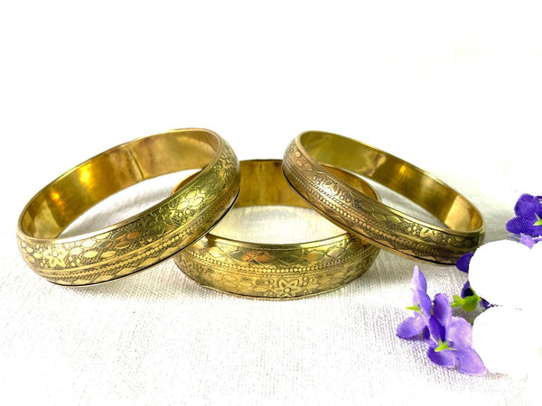 Set 3 Hand Crafted Traditional Indian Brass Bangles Bracelet