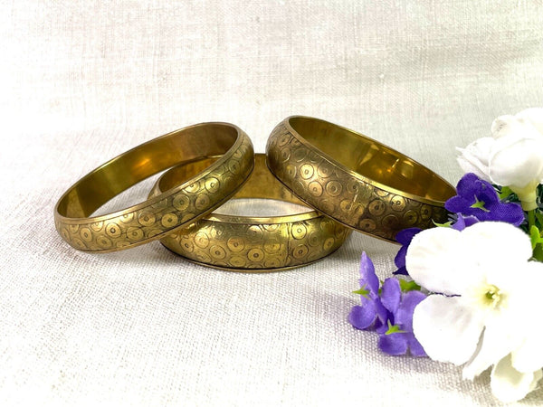 Set 3 Hand Crafted Traditional Indian Brass Bangles Bracelet