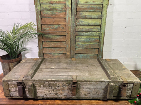 Vintage Rustic Hungarian Military Ammunition Wooden Trunk Chest Storage Box