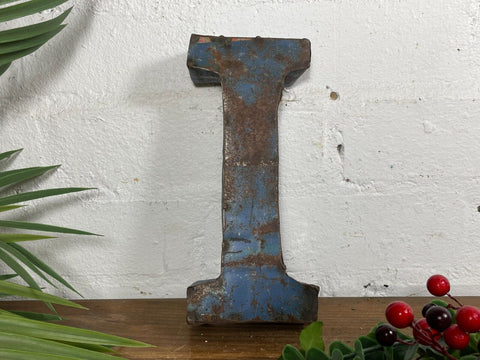 Letter I Vintage Reclaimed Tin Metal Oil Drum Letters