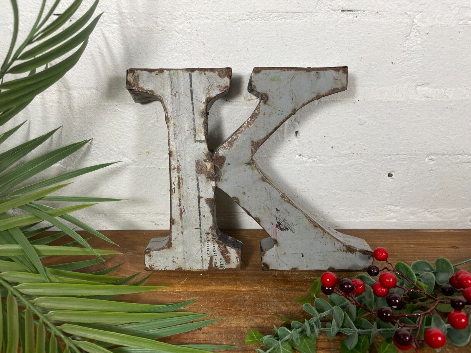 Letter K Vintage Reclaimed Tin Metal Oil Drum Letters