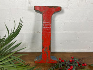 Letter I Vintage Reclaimed Tin Metal Oil Drum Letters