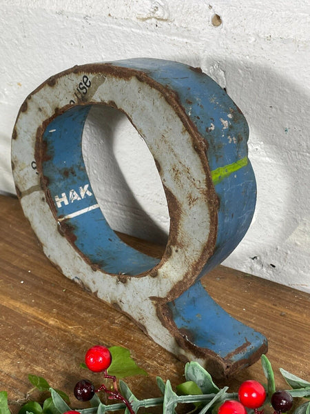 Letter Q Vintage Reclaimed Tin Metal Oil Drum Letters