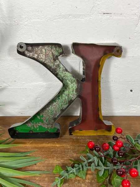 Letter K Vintage Reclaimed Tin Metal Oil Drum Letters