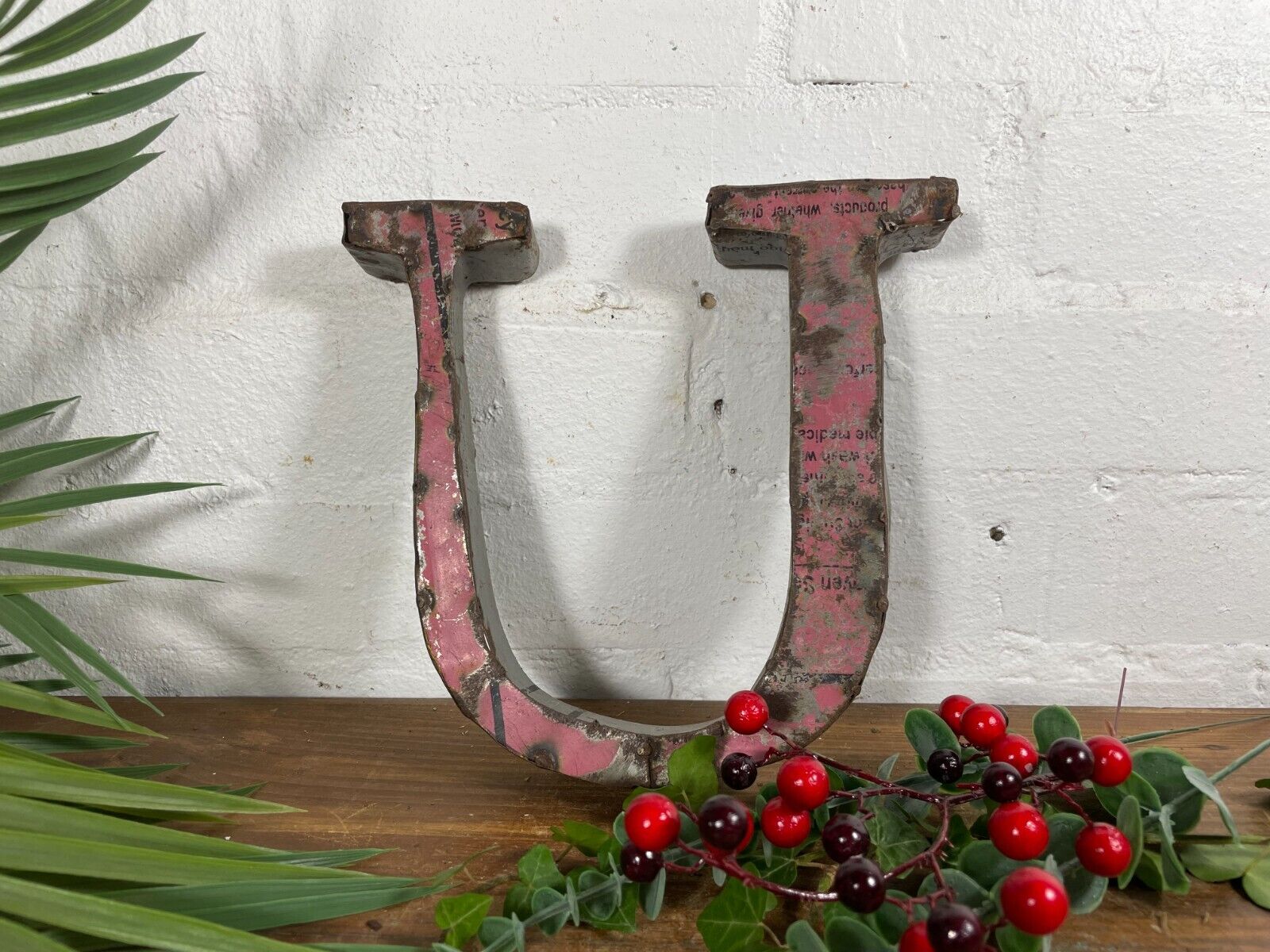 Letter U Vintage Reclaimed Tin Metal Oil Drum Letters