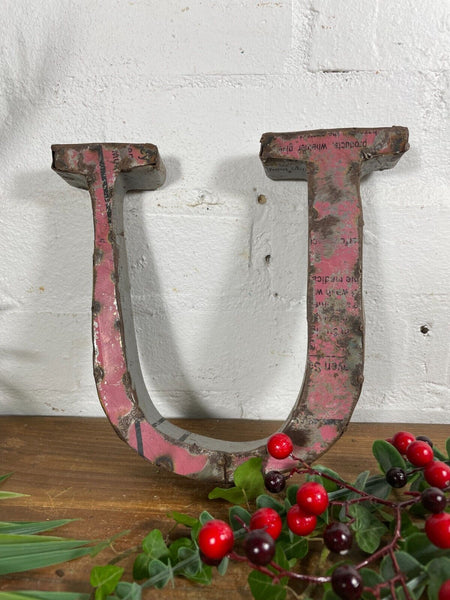 Letter U Vintage Reclaimed Tin Metal Oil Drum Letters