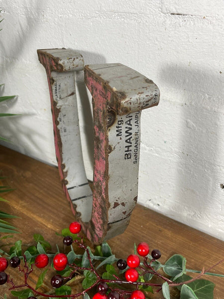 Letter U Vintage Reclaimed Tin Metal Oil Drum Letters