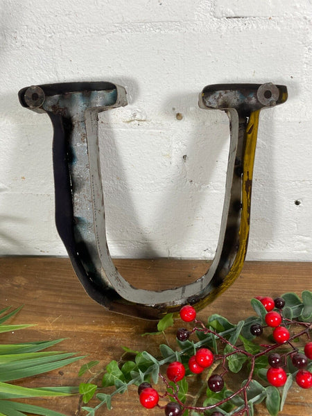 Letter U Vintage Reclaimed Tin Metal Oil Drum Letters