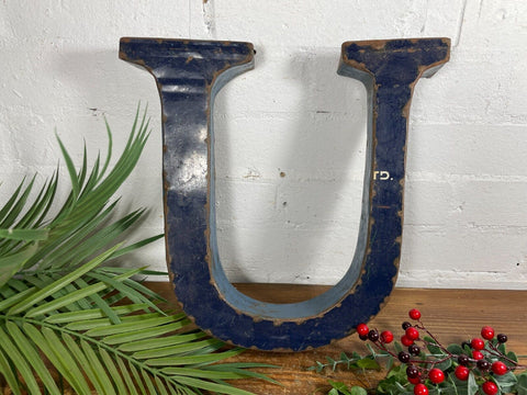 Letter U Vintage Reclaimed Tin Metal Oil Drum Letters