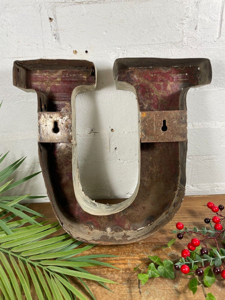 Letter U Vintage Reclaimed Tin Metal Oil Drum Letters
