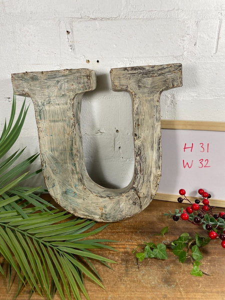 Letter U Vintage Reclaimed Tin Metal Oil Drum Letters