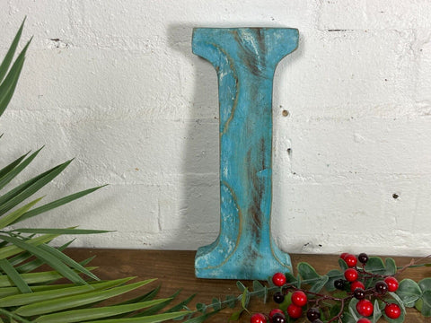Letter I Vintage Reclaimed Blue Wooden Wall Letters