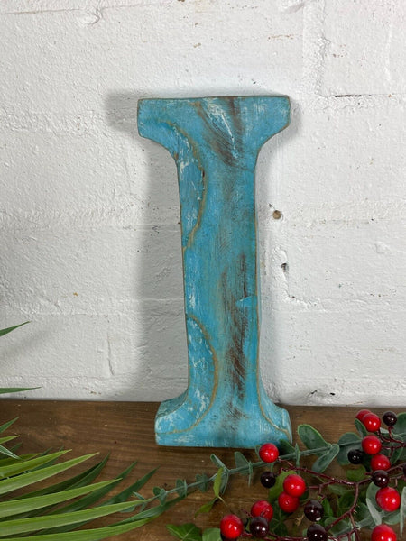 Letter I Vintage Reclaimed Blue Wooden Wall Letters