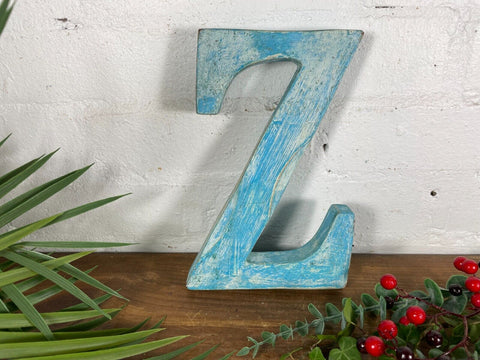 Letter Z Vintage Reclaimed Blue Wooden Wall Letters