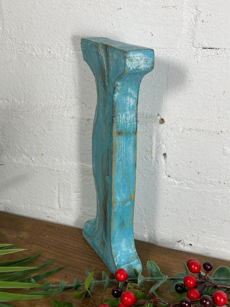 Letter I Vintage Reclaimed Blue Wooden Wall Letters