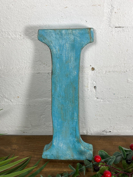 Letter I Vintage Reclaimed Blue Wooden Wall Letters