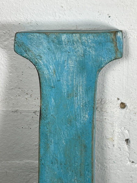 Letter I Vintage Reclaimed Blue Wooden Wall Letters