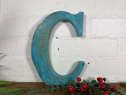 Letter C Vintage Reclaimed Blue Wooden Wall Letters