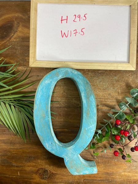Letter Q Vintage Reclaimed Blue Wooden Wall Letters