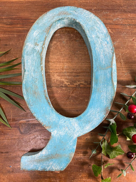 Letter Q Vintage Reclaimed Blue Wooden Wall Letters