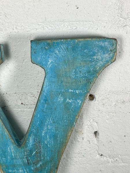 Letter Y Vintage Reclaimed Blue Wooden Wall Letters
