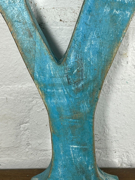 Letter Y Vintage Reclaimed Blue Wooden Wall Letters