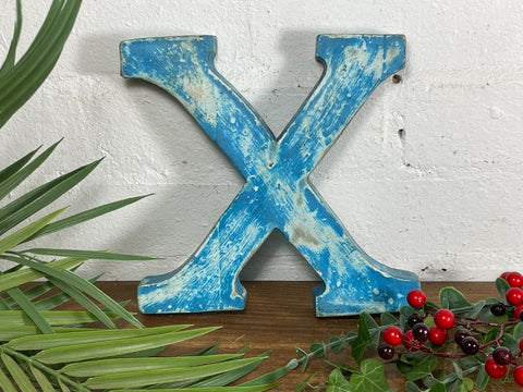 Letter X Vintage Reclaimed Blue Wooden Wall Letters