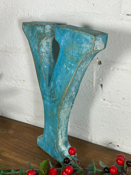 Letter Y Vintage Reclaimed Blue Wooden Wall Letters
