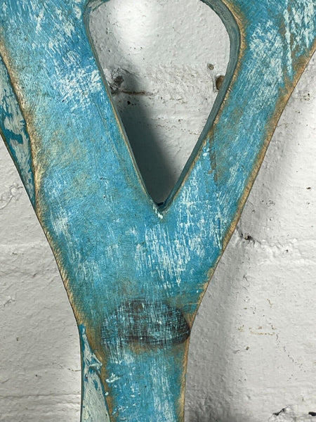 Letter Y Vintage Reclaimed Blue Wooden Wall Letters