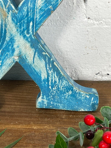 Letter X Vintage Reclaimed Blue Wooden Wall Letters