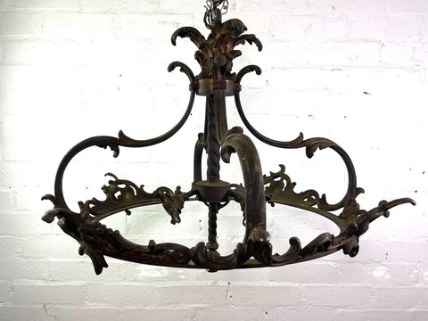Large French Gilded Bronze Brass Rococo Louis Empire Ceiling Light Chandelier