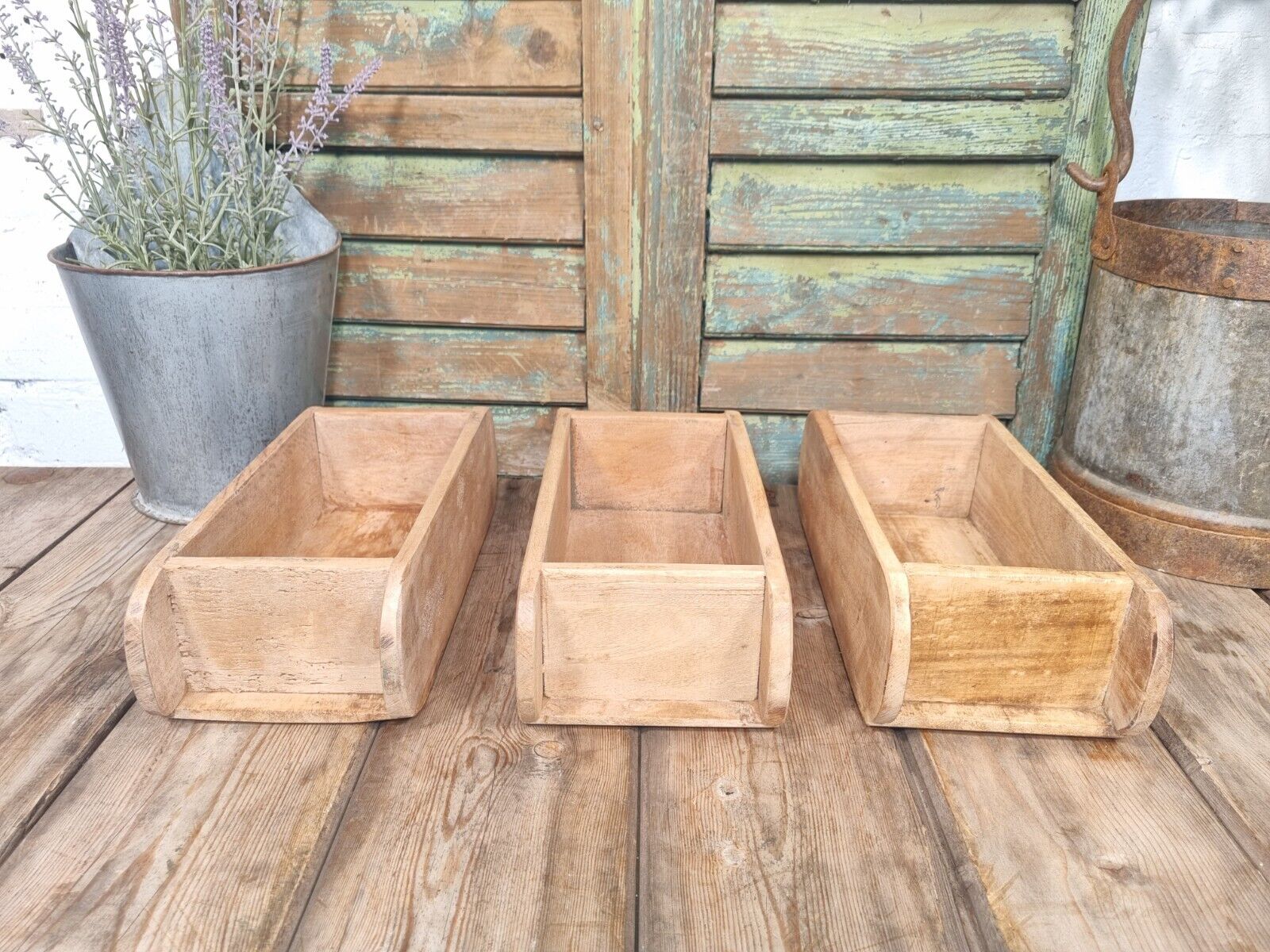 Vintage Rustic Reclaimed Hand Made Wooden Brick Mould Trinket Herb Planter