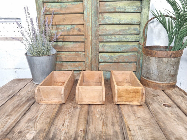 Vintage Rustic Reclaimed Hand Made Wooden Brick Mould Trinket Herb Planter
